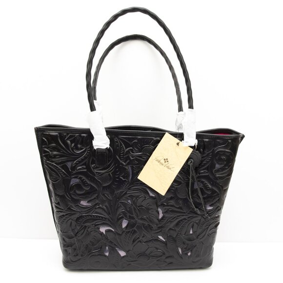 Patricia Nash Adeline Tote Burnished Cutout Tooled Purse Leather Bag Black New - Picture 1 of 7